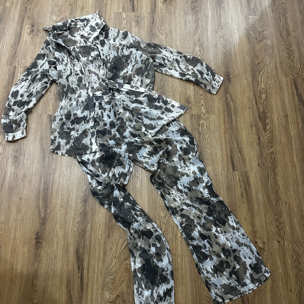 Cow print Women's button down and pants coord